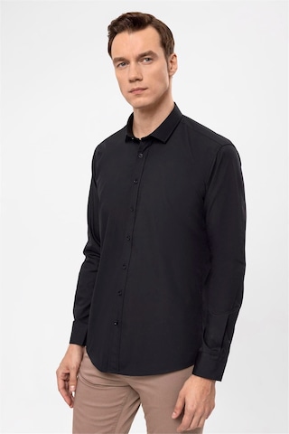 Süvari Siyah Slim Fit Düz Klasik Yaka Gömlek-33946 Siyah