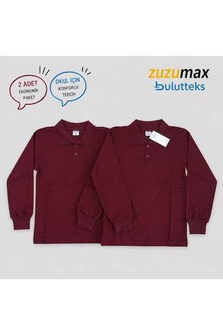 Bulutteks Okullu 2adet Polo Yaka Bordo Uzunkol Okul Tişört Kıyafetleri Üniforması Çocuk Genç