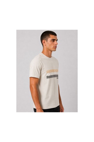 Hzr Wear Erkek Nakış Baskı Detaylı Sıfır Yaka Regular Fit %100 Pamuk Tişört Bej