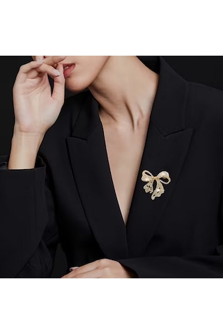 Altın Renk Şık Ve Parlak Modaya Uygun Yeni Stil Benzersiz Rhinestone Fiyonk Bijuteri Broş Altın