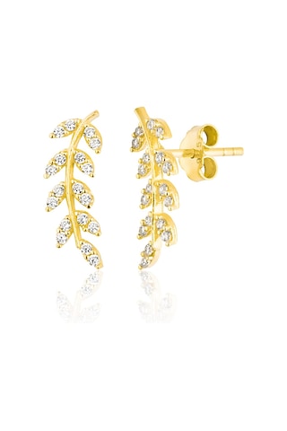 Zanaatsilver 925 Ayar Gümüş, Zirkon Taşlı 14k Altın Kaplama Yaprak Modeli Küpe Zanaatsilver 925 Ayar Gümüş, Zirkon Taşlı 14k Altın Kaplama Yaprak Modeli Küpe