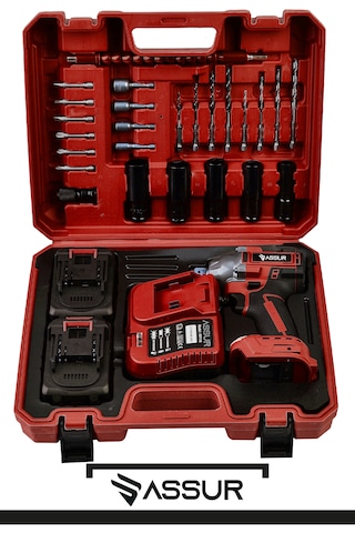 Assur ASR258 21V Çift Akü 350NM Somun Sıkma Sökme Kırmızı