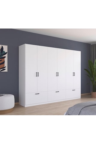 Alev Giyinme Dolabı - Çok Amaçlı Dolap - Gardırop 270 Cm-6 Kapaklı-3 Çekmeceli