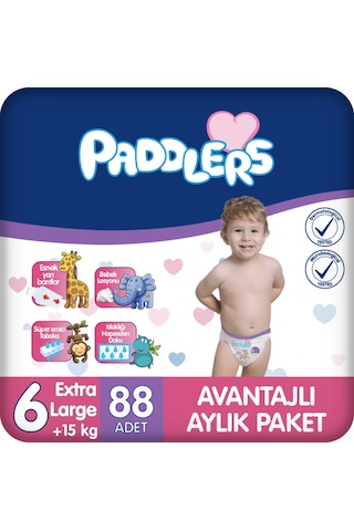 Paddlers Bebek Bezi 6 Numara X-Large (15+ Kg) 88 Adet – Aylık Paket