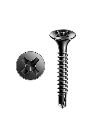 Matkap Uçlu Alçıpan Vidası Siyah 3.5x35 Mm 100 Adet Metal Profil Uyumlu 3.5*35
