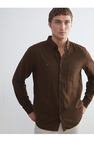 Lcwaıkıkı Classic Kahverengi Regular Fit Uzun Kollu Gabardin Erkek Gömlek
