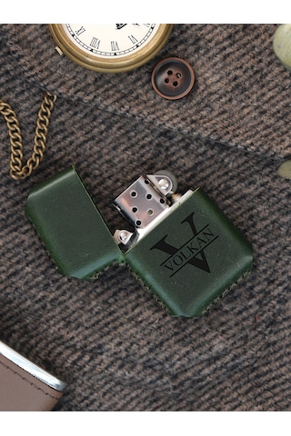 Vagave Yeşil Renk Hakiki Deri Kılıflı Zippo Benzinli Çakmak