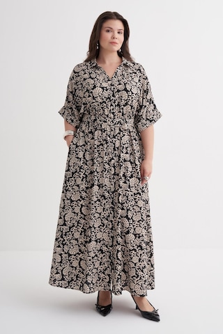 Beli Lastikli Kemerli Uzun Elbise-6218 Krem