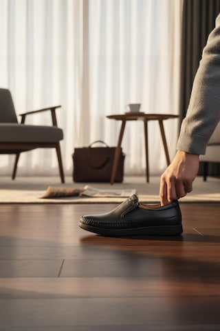 Enoch Hakiki Deri Siyah Ortopedik Düz Model Erkek Loafer Ayakkabı Siyah