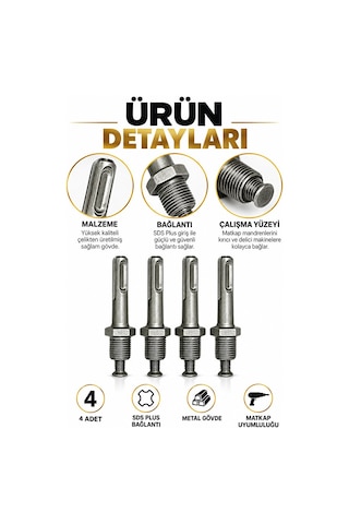 Sds Plus Mandren Adaptörü 4'lü Set Matkap İçin