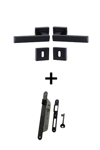 Kare Rozetli Kapı Kolu Oda Siyah/40mm Sessiz Oda Kapı Kilidi Siya