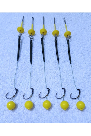 5 Adet Küspe Telli Yüzen 14 Mm Sarı Boncuk'lu Sazan Rig Takımı