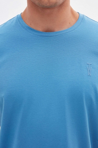 Twn Slim Fit İndigo Düz Kabartma Baskılı T-shirt 4ec148551753m 771