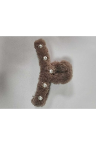 Büyük Boy İnci Peluş Mandal Toka 12 Cm Kahve