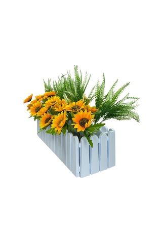 Yapay Çiçek Beyaz Çit Balkon Saksısı Ay Çiçekli 55*20cm
