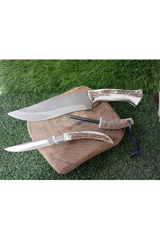 Tctknives El Yapımı Av Kamp Kılıflı Bıçak 003 Kahverengi - Krem