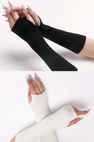 Moibody %100 Akrilik Premium Triko Örgü Hand Warmer El Isıtıcı Kolluk Eldiven Siyah Siyah