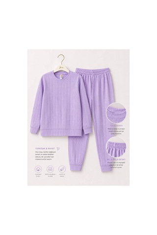 H&c Coolboy H&c Kız Çocuk Pijama Takımı Jakarlı Uzun Kollu Üst Ve Lastikli Alt 2 Li Takım Mor
