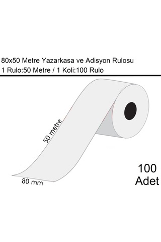 80x50 Metre Termal Yazarkasa Ve Adisyon Rulosu 1 Koli:100 Adet Rulo
