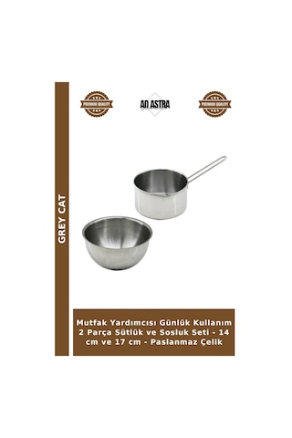 Mutfak Yardımcısı Günlük Kullanım 2 Parça Sütlük Ve Sosluk Seti - 14 Cm Ve 17 Cm - Paslanmaz Çelik Çok Renkli