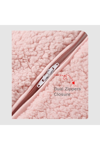 Moveevo A711 Bebek Sonbahar Ve Kış Kalın Kuzu Derisi Bacak Uyku Tulumu Çift Fermuarlı Tasarım Kapşonlu Pembe Pembe