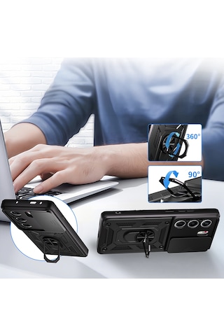 Ardemix Tecno Camon 40 Pro Kılıf Magnetik Standlı Kamera Korumalı Ardx Sürgülü Vega Kapak - Siyah Siyah