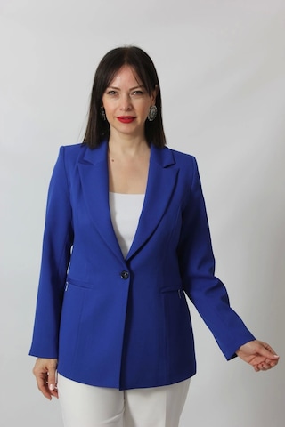 Moda Berray 1904 Saks Mavi Fermuarlı Cep Aksesuarlı Kadın Büyük Beden Blazer Ceket Saks Mavi