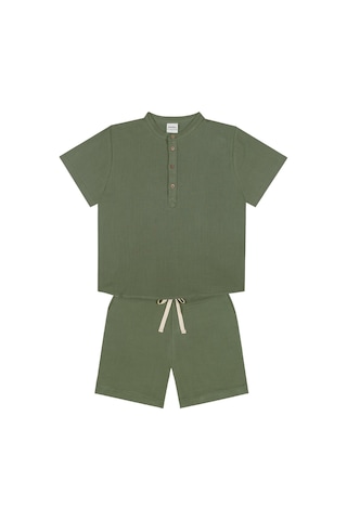 Antebies Yeşil Müslin Kısa Kollu Tshirt Bağlamalı Kordonlu Şort Dokuma Erkek Çocuk Takım