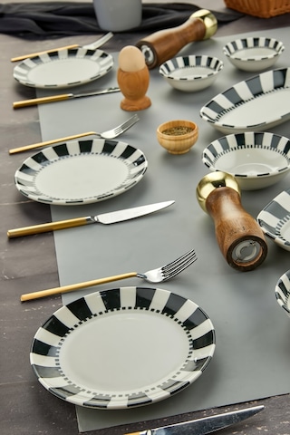 Cooker 14 Parça Pure Porselen Kahvaltı Seti Siyah-beyaz Ckr4201 Siyah - Beyaz