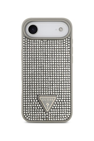 Apple Uyumlu iPhone 17 Air Kılıf Guess Lisanslı Taşlı Arka Yüzey Üçgen Logolu Kapak Gümüş