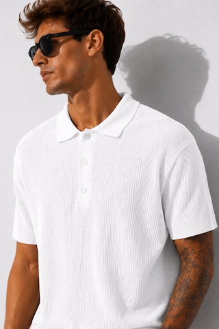 Ribana Erkek Kısa Kollu Fitilli Yarım Düğme Kapama Polo Yaka T-shirt 26001 Beyaz