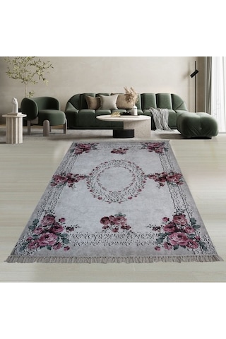 Kaydırmaz Taban Dekoratif Sardunya Model Halı Çok Renkli