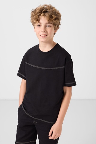 Siyah Pamuklu Oversize Fit Dokuma Hafif Esnek Chino Erkek Çocuk Şort Takım - 11279 Siyah