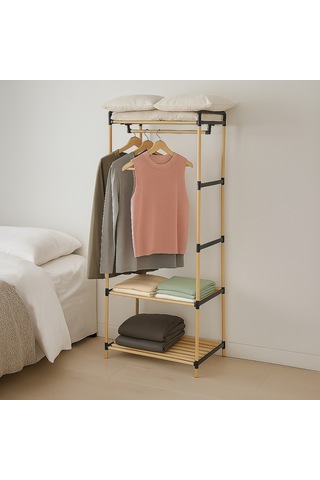 Ne02 Ahşap Gardrop Elbise Askısı Ve İkili Raf Sistemi Masif Çam Ahşap Ahşap