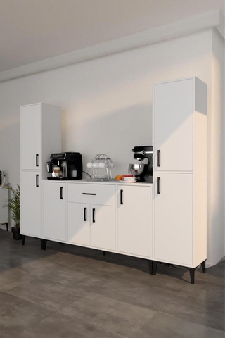 Lusso 8 Kapak Tek Çekmeceli Çok Amaçlı Kahve Köşesi Dolabı Beyaz Beyaz