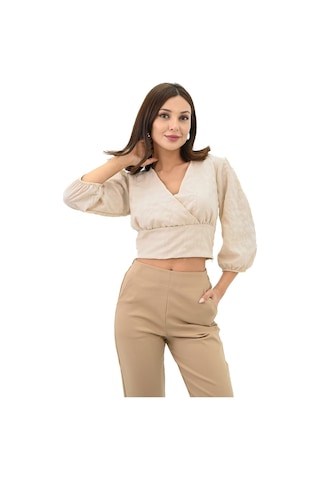 Koza Butik Kadın Balon Kol Detaylı Crop Gömlek 1719-25 001