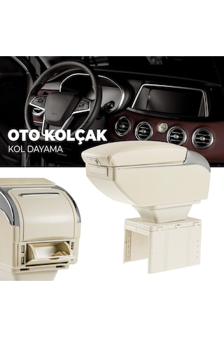Oto Kolçak Sürgülü Ve Usb Şarj Girişli Tüm Araçlara Uyumlu Kol Dayama 7 Usb Girişli Kolçak Bej