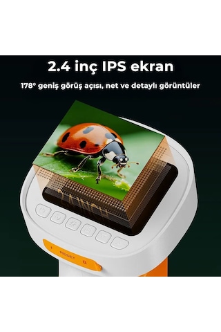 395 Turuncu Taşınabilir Dijital Çocuk Mikroskobu - 2.4 İnç Ips Ekranlı, 1080p Full Hd, 1000x Zoom, 8 Led Işıklı Eğitici Bilim Kiti