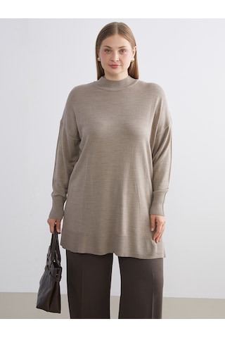 Lcw Modest Bej Dik Yaka Kadın Triko Tunik