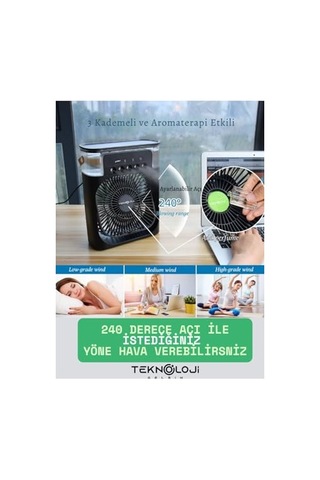Buzlu Vantilatör Mini Fan 5 Spreyli Su Püskürtmeli 600 Ml Buhar Makinesi Nemlendirici Mini Klima Rgb