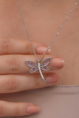Nereze 925 Ayar Gümüş Mor Zirkon Taşlı Yusufcuk Model Kolye