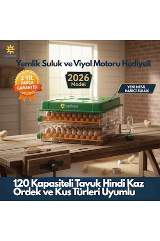 Ep120 Yumurta Kapasiteli Tam Otomatik Kuluçka Makinesi - Yeni Nesil Harici Suluklu, Dijital Nem Ve S
