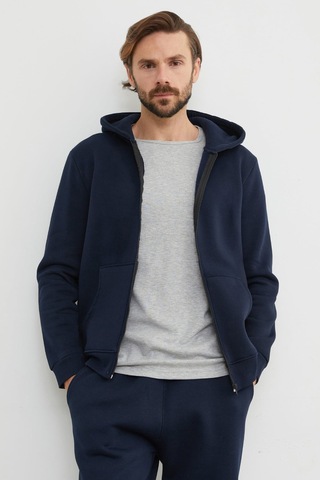 Fullamoda 3 İplik Fermuarlı Kanguru Cepli Sweatshirt Lacivert