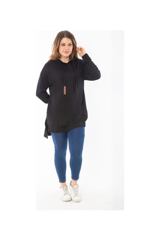 Kadın Büyük Beden Siyah Arkası Uzun Yan Yırtmaçlı Kapşonlu Sweatshirt 65n37310-siyah Siyah
