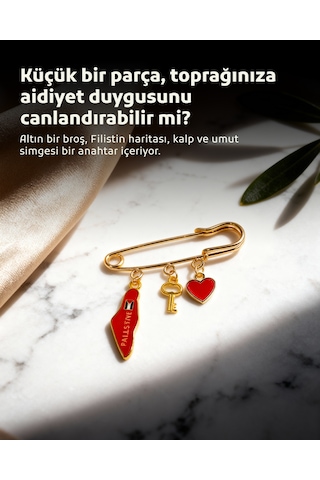 Filistin Haritası Kırmızı Rengi, Fetih Anahtarlığ Ve Kırmızı Kalıbı Üçlü Yaka İğnesi Broş A300057 Kırmızı