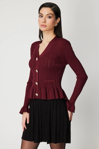On Fashion Kadın Vatkalı Bele Oturan Bordo Hırka 69905 Bordo