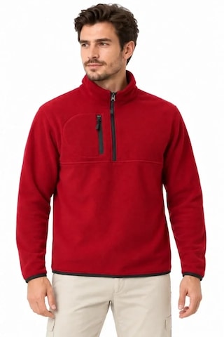 Butik İstanbul Erkek Polar Dik Yaka Yarım Fermuarlı Fermuarlı Göğüs Cepli Regular Fit Kışlık Sweatshirt - Bordo