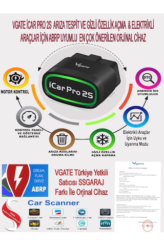 Vgate İcar Pro 2S v2.3 Bluetooth 5.2 Elektrikli Araçlar İçin Özel ABRP Uyumlu Arıza Tespit Cihazı