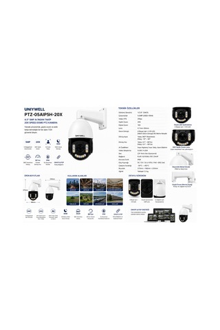 Uniywell 4.5 İnc 5 Mp Aı İnsan Takip 20x Speed Dome Ptz Kamera 60 Mt Hibrit Gece Görüşü