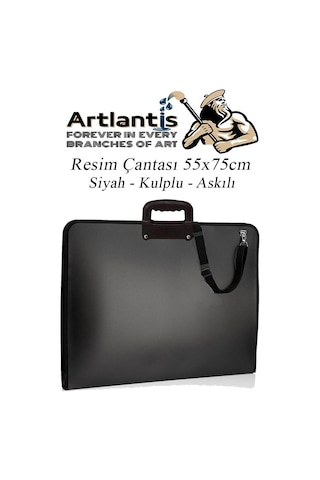 Siyah Resim Çantası Fermuarlı Kulplu 55x75 Cm 1 Adet Teknik Resim Dosya Çantası 50x70 Cm Askılı Proje Çantası Okul Sınıf